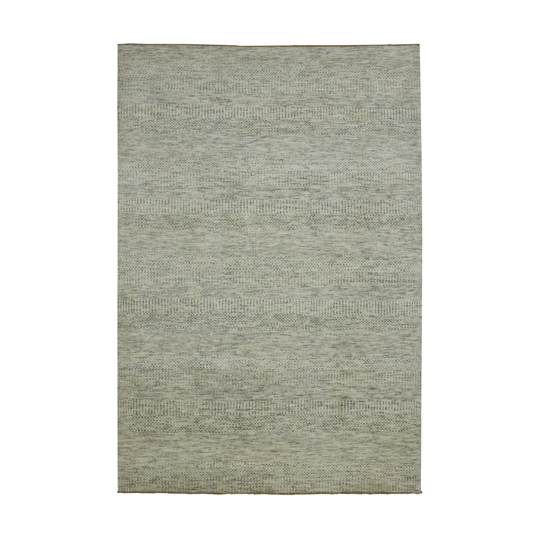 6'x9' Polar Bear White, Hand Knotted Tone on Tone Modern Grass Design, Organic Sustainable Textile, Natural Wool, Oriental Rug 